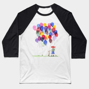 Girl with balloons whimsical watercolor illustration Baseball T-Shirt